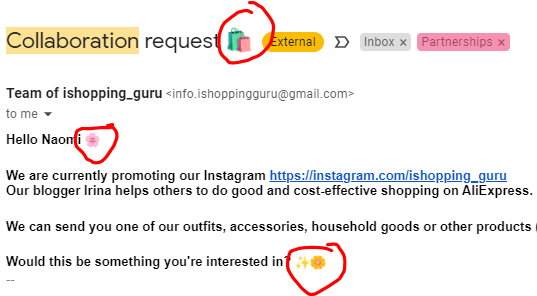 brand partnership email inquiry emoji